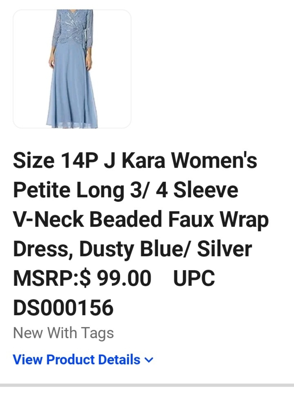 J Kara Dusty Blue Beaded V-Neck Long Sleeve Gown